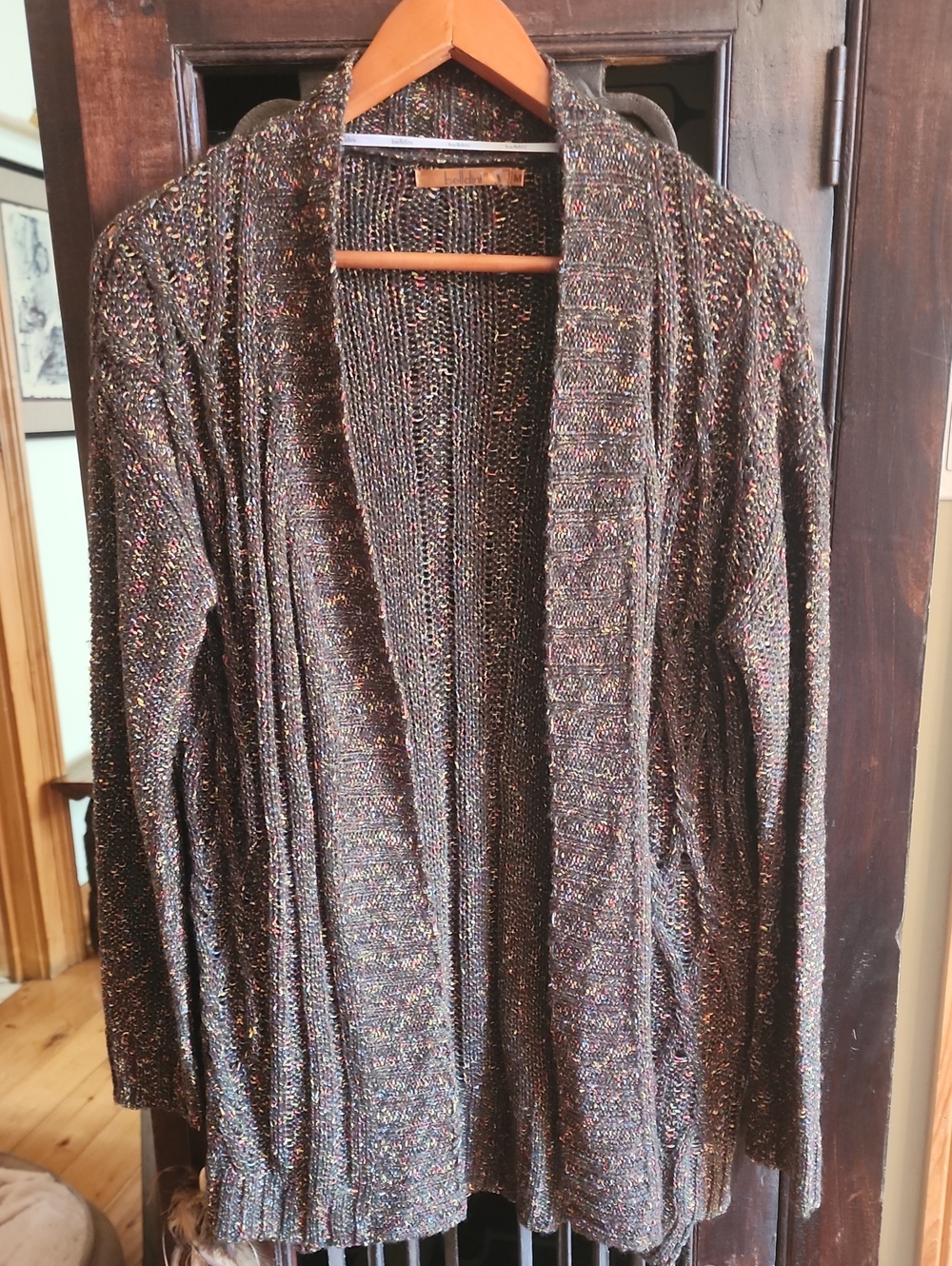 Gorgeous Subtle Shimmering Multicolor Open-Front Women's Cardigan Sweater, M